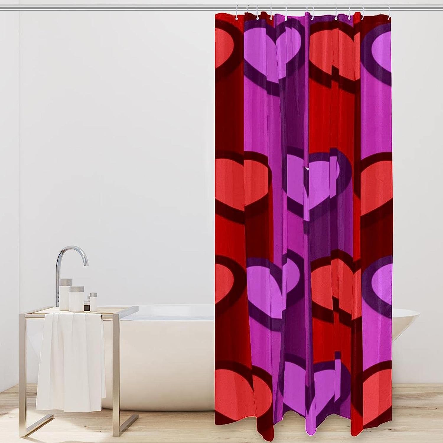 Romantic 3D Purple Red Heart Love Pattern Shower Curtain For Your Bathroom - Image 2
