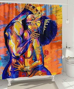 Romantic African American Lovers Print Shower Curtain Multi