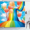 Romantic Cartoon Shower Curtain With Rainbow Romantic Hearts Print For Bathroom Decor