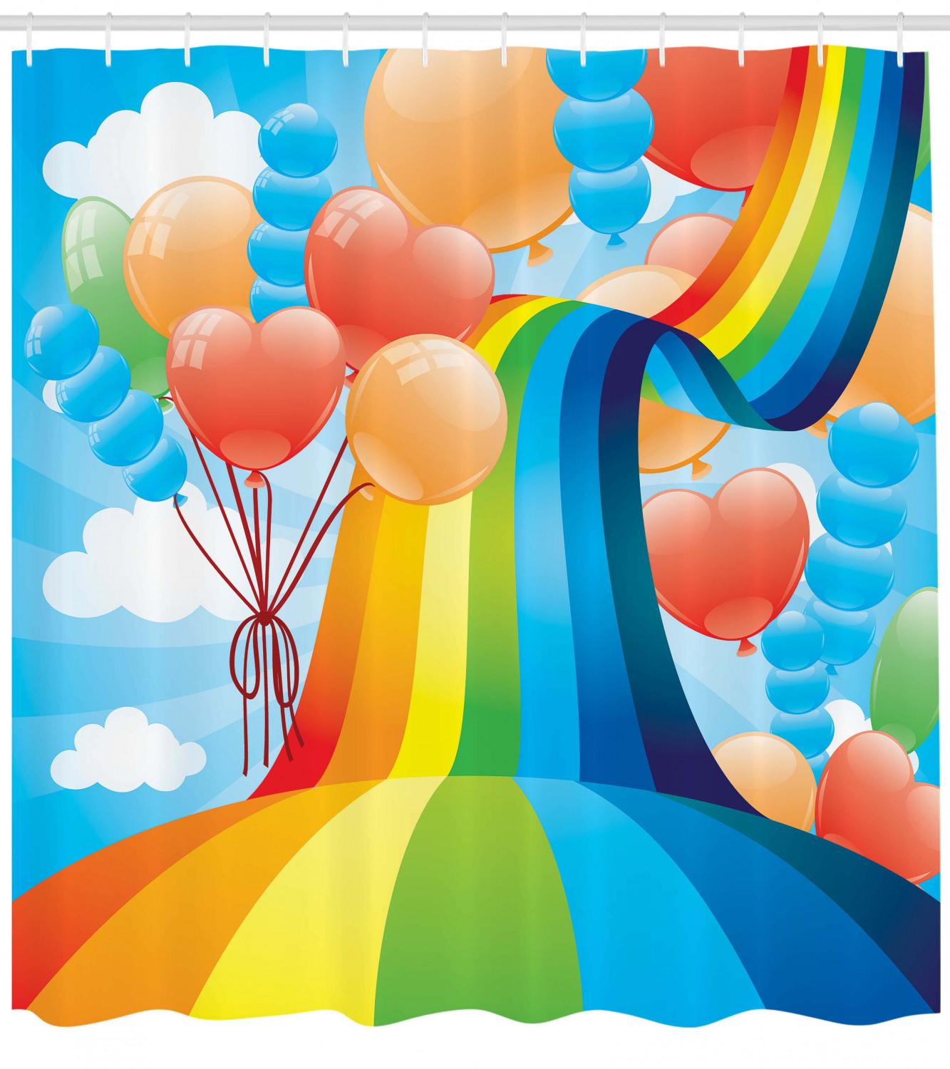 Romantic Cartoon Shower Curtain With Rainbow Romantic Hearts Print For Bathroom Decor - Image 4