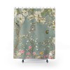 Romantic Cherry Blossom Birds Landscape Chinoiserie Shower Curtain With Vintage Chinese Art Bathroom Accessory