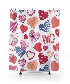 Romantic Colorful Hearts Print Shower Curtain For Valentine'S Day Bathroom Decor, Romantic Gift