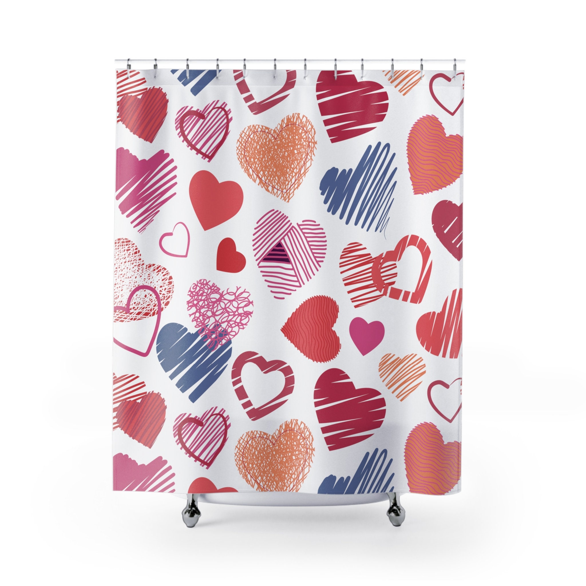 Romantic Colorful Hearts Print Shower Curtain For Valentine'S Day Bathroom Decor, Romantic Gift