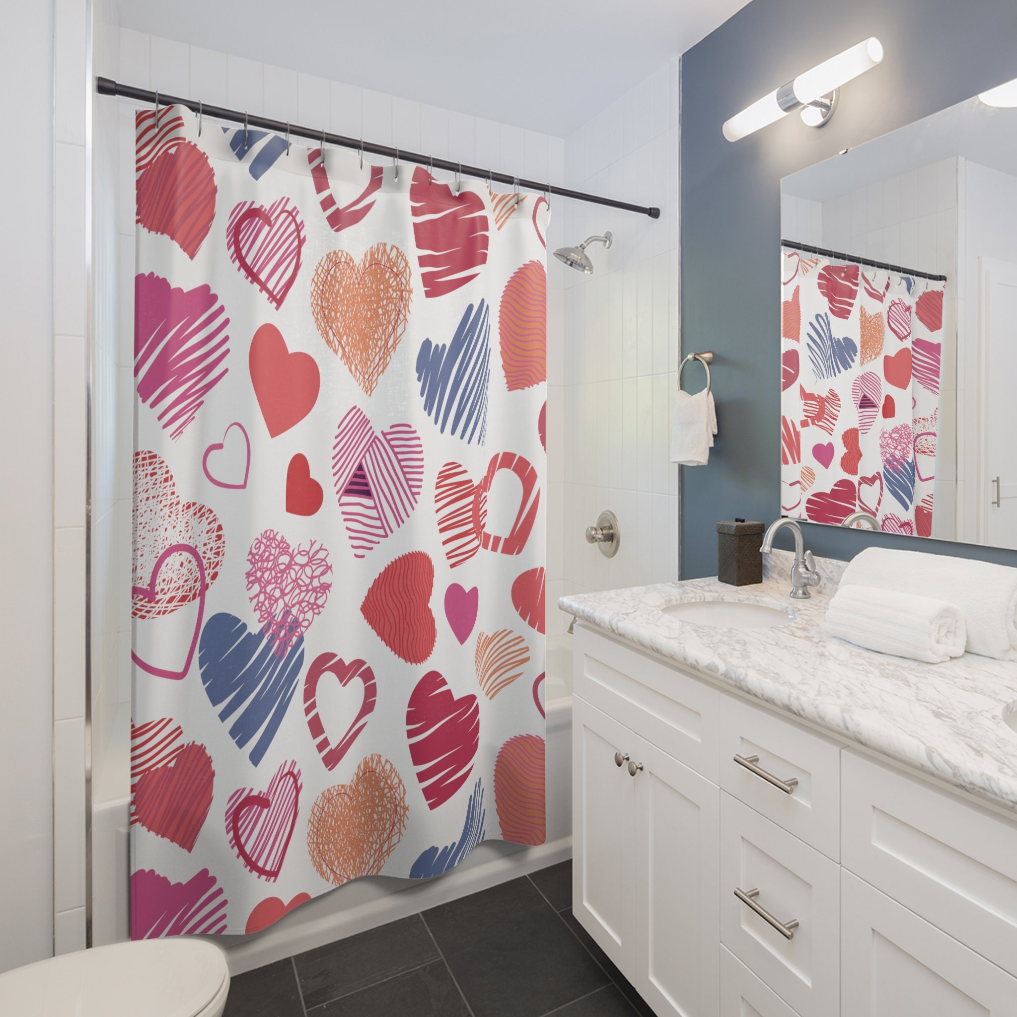 Romantic Colorful Hearts Print Shower Curtain For Valentine'S Day Bathroom Decor, Romantic Gift - Image 2