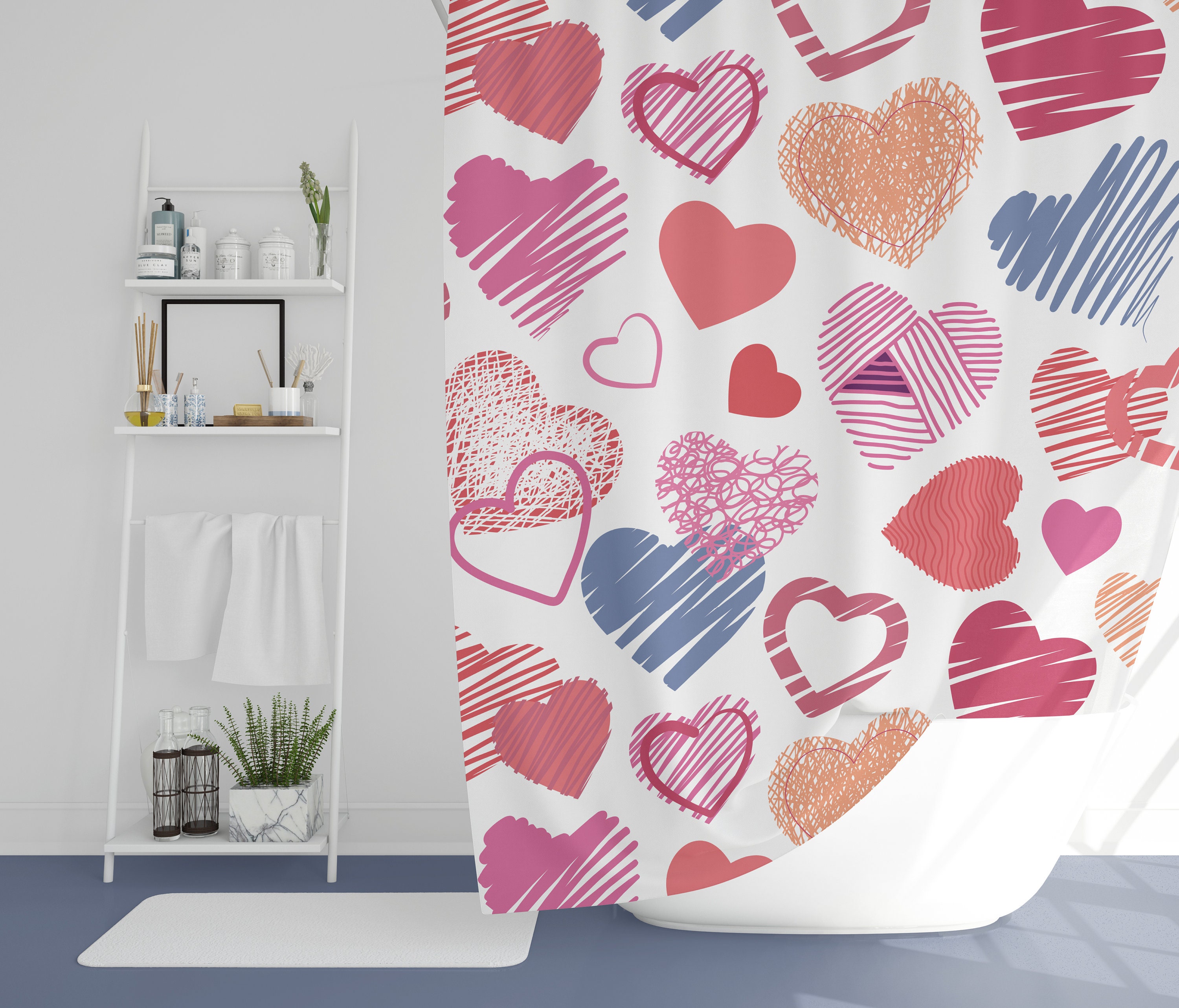 Romantic Colorful Hearts Print Shower Curtain For Valentine'S Day Bathroom Decor, Romantic Gift - Image 3