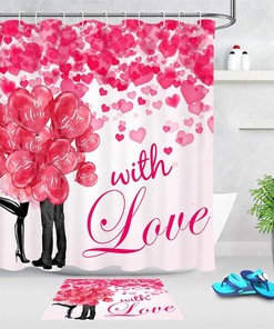 Romantic Couple Heart Balloons Valentine's Day Shower Curtain for Bathroom Decor