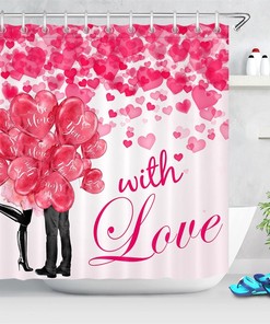 Romantic Couple Heart Balloons Valentine's Day Shower Curtain for Bathroom Decor