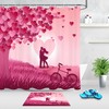 Romantic Couple and Pink Heart Tree Valentine's Day Shower Curtain for Bathroom Decor