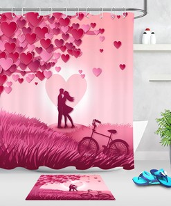 Romantic Couple and Pink Heart Tree Valentine's Day Shower Curtain for Bathroom Decor