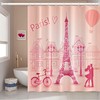 Romantic Couples Pink Eiffel Tower Themed Waterpoof Shower Curtain for Valentine's Day Bathroom Decor