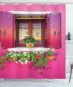 Romantic Dream Flower and Heart Shower Curtain with Ventanas Corazones Flores Buganvillas for Bathroom Decor