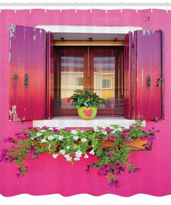 Romantic Dream Flower and Heart Shower Curtain with Ventanas Corazones Flores Buganvillas for Bathroom Decor