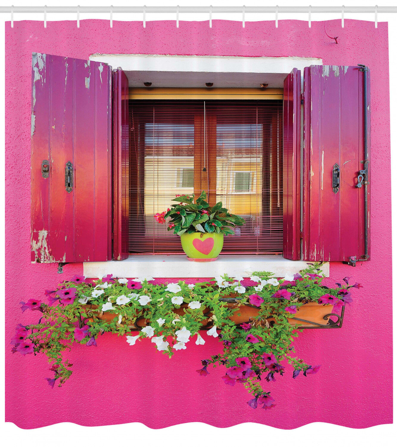 Romantic Dream Flower and Heart Shower Curtain with Ventanas Corazones Flores Buganvillas for Bathroom Decor