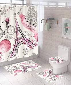 Romantic Eiffel Tower Floral Shower Curtain - Parisian Bathroom Decor