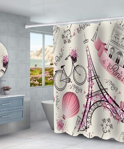 Romantic Eiffel Tower Floral Shower Curtain - Parisian Bathroom Decor