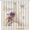Romantic Eiffel Tower Shower Curtain With Butterfly And Purple Flower Design