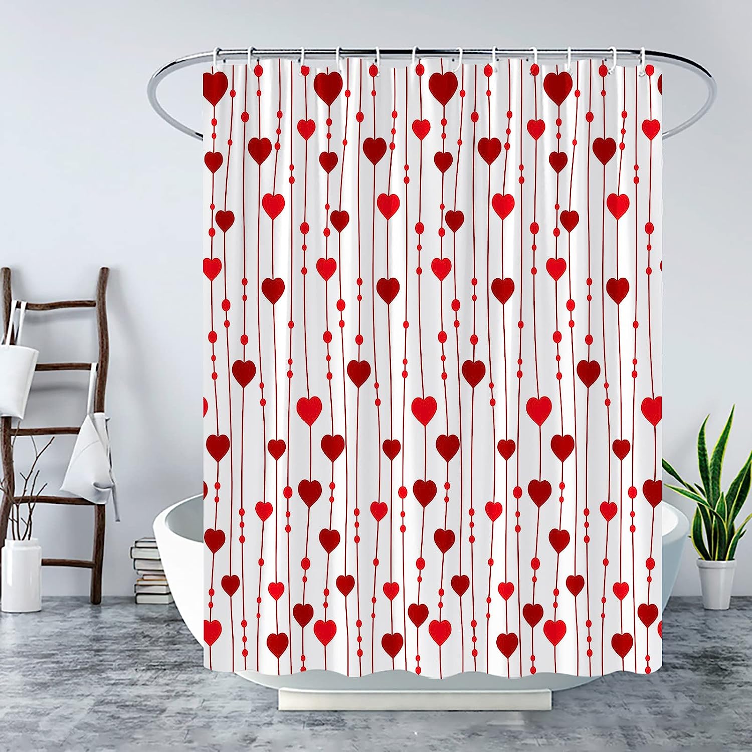 Romantic Falling Love Balloons Shower Curtain for Valentine's Day and Creative Wedding Bathroom Decor