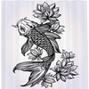 Romantic Fish Carp with Flowers Harmony Wisdom Shower Curtain, Cloth Fabric Bathroom Decor in Hand Drawn Detailed Art