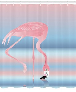 Romantic Flamingo Birds In Love Lake Print Shower Curtain For A Sweet Bathroom