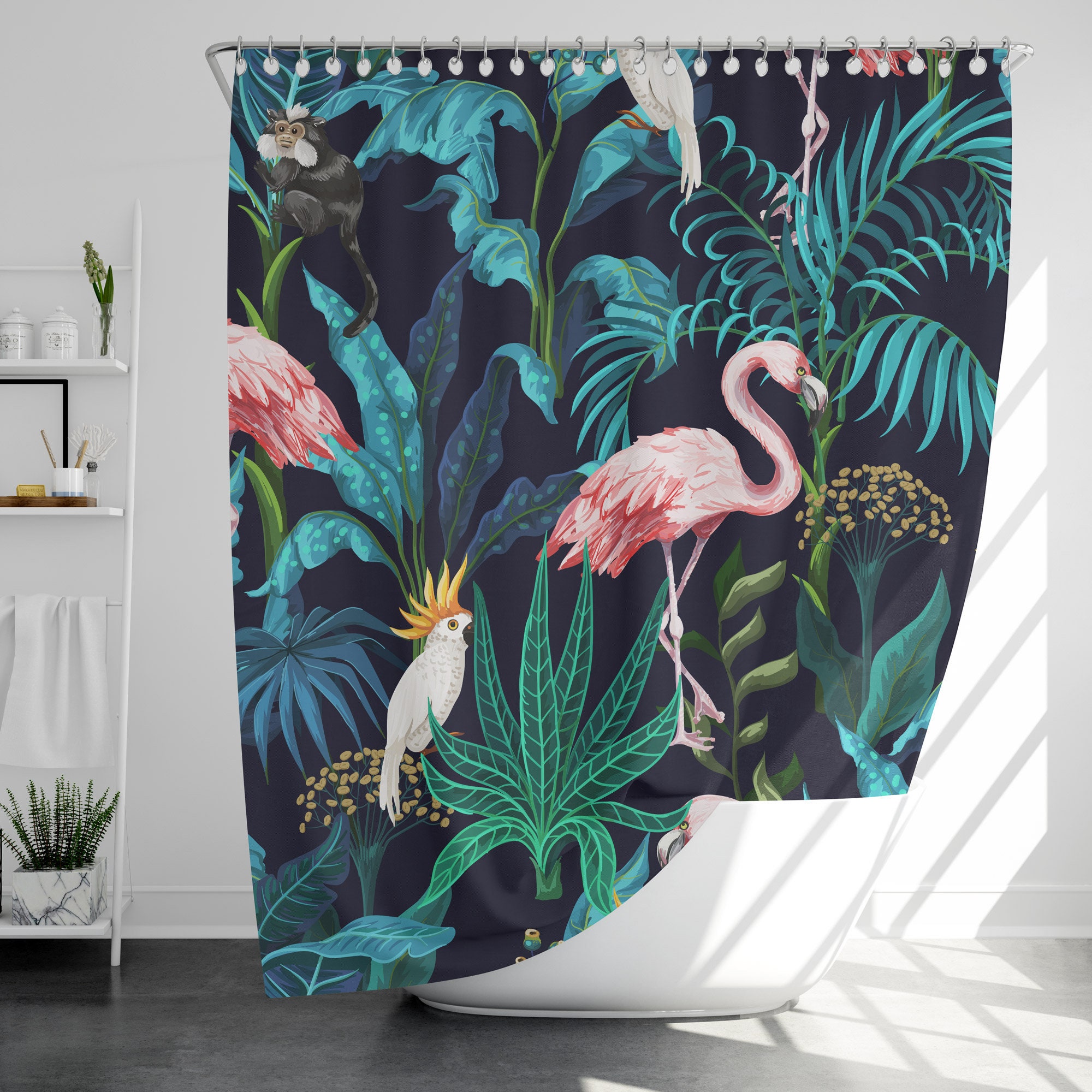 Romantic Flamingo Shower Curtain with Modern Design, Highly Durable and Waterproof for Your Bathroom Decor
