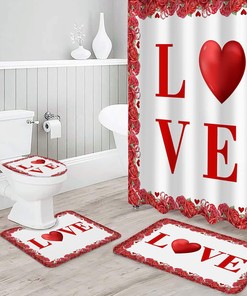 Romantic Flowers Roses Shower Curtain | Valentine's Day Red Love Heart Bathroom Decor