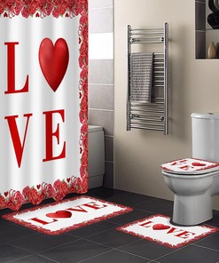 Romantic Flowers Roses Shower Curtain | Valentine's Day Red Love Heart Bathroom Decor