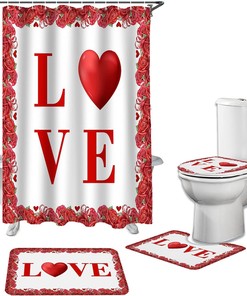 Romantic Flowers Roses Shower Curtain | Valentine's Day Red Love Heart Bathroom Decor
