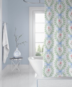 Romantic French Floral Shower Curtain In Blue, White, And Pink For A Delicate And Alluring Bathroom Decor