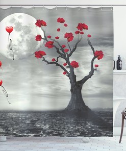 Romantic Full Moon Night Print Tree Shower Curtain for Bathroom