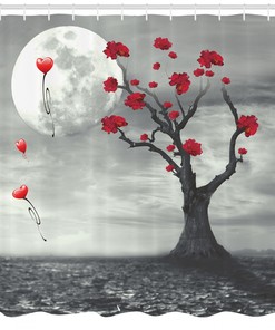 Romantic Full Moon Night Print Tree Shower Curtain for Bathroom