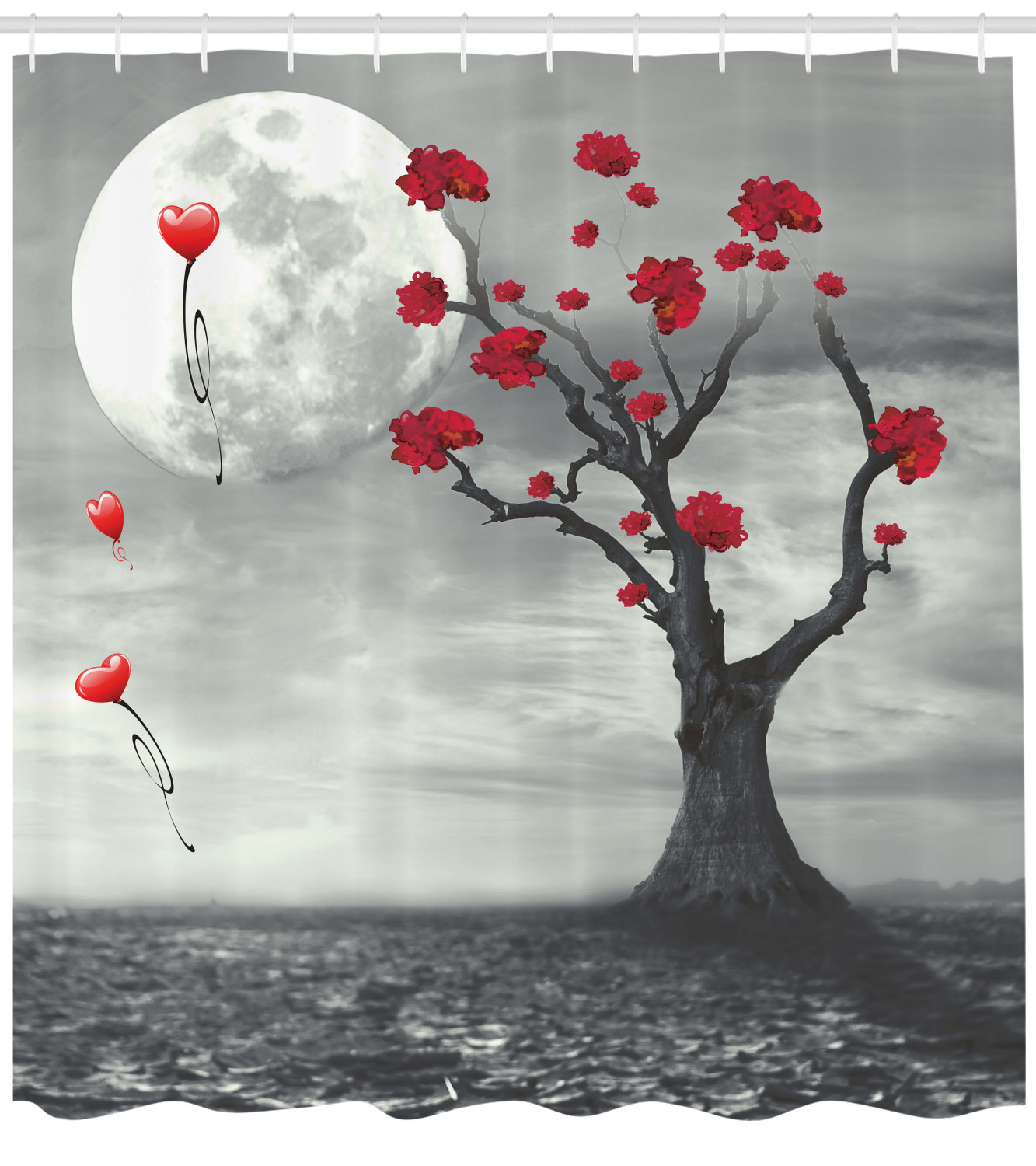 Romantic Full Moon Night Print Tree Shower Curtain for Bathroom