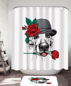 Romantic Gentleman Dog Designed Fabric Shower Curtain