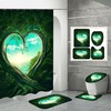 Romantic Green Heart Tree Waterproof Bathroom Shower Curtain Mat With Non-Slip Bottom, Nature Print 