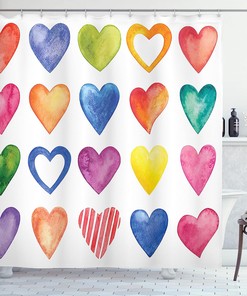 Romantic Hand Drawn Doodle Heart Shapes I Love You Phrase And Border Hearts Shower Curtain