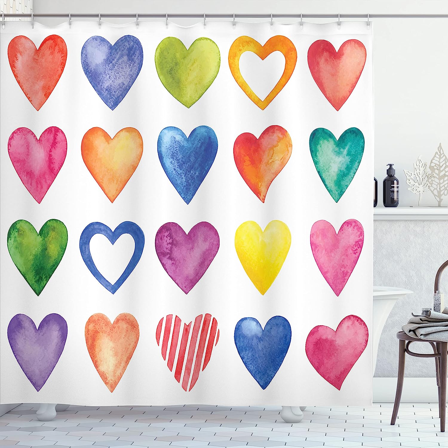 Romantic Hand Drawn Doodle Heart Shapes I Love You Phrase And Border Hearts Shower Curtain