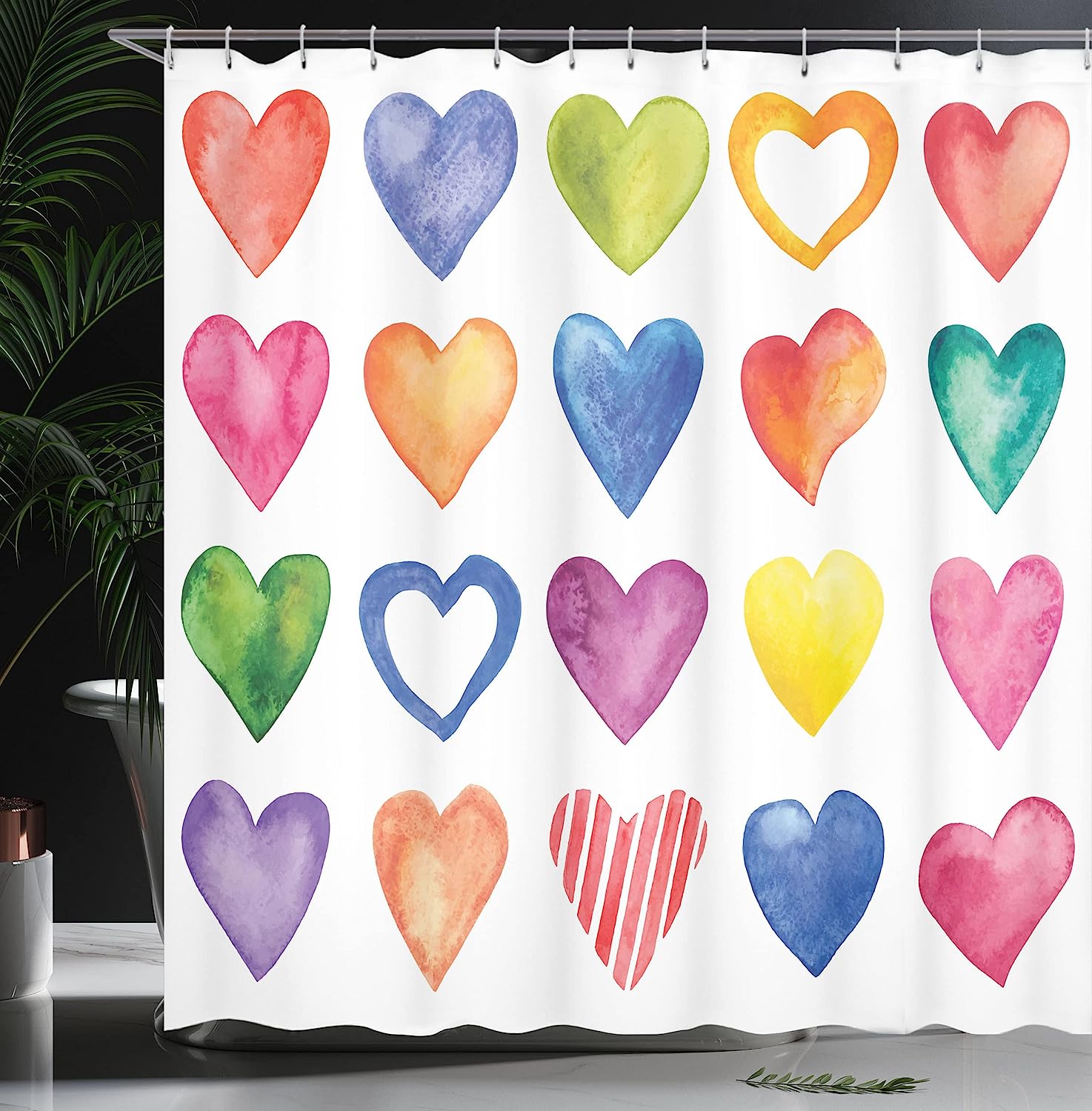 Romantic Hand Drawn Doodle Heart Shapes I Love You Phrase And Border Hearts Shower Curtain - Image 3