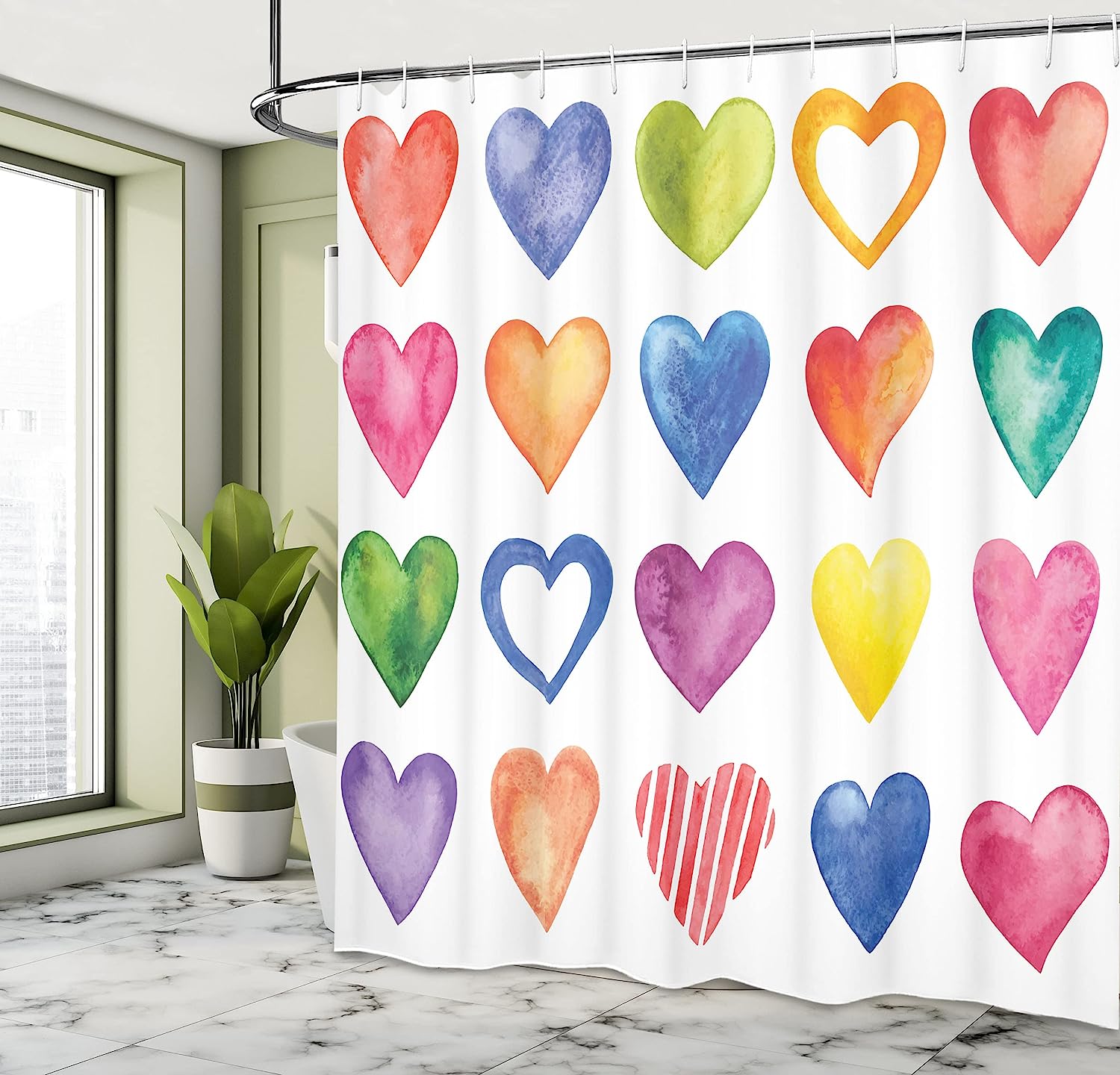 Romantic Hand Drawn Doodle Heart Shapes I Love You Phrase And Border Hearts Shower Curtain - Image 4