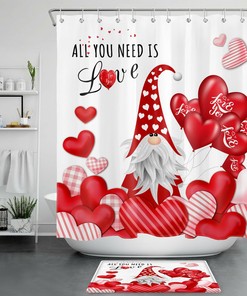 Romantic Heart Balloons Gnome Shower Curtain for Valentine's Day