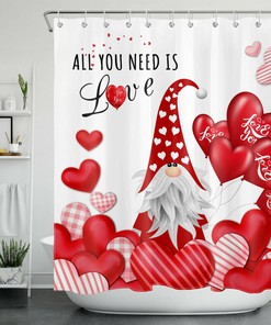 Romantic Heart Balloons Gnome Shower Curtain for Valentine's Day
