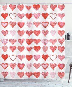 Romantic Hearts Print Valentine's Day Shower Curtain for Bathroom Decor