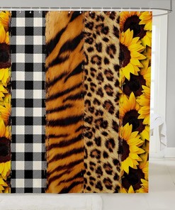 Romantic Leopard Print Shower Curtain, Floral Bathroom Decor