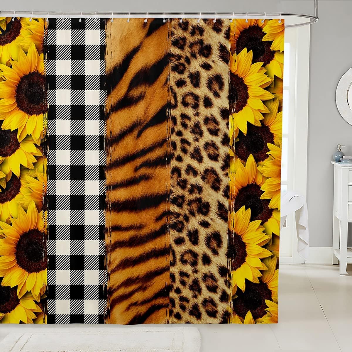 Romantic Leopard Print Shower Curtain, Floral Bathroom Decor