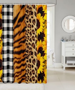 Romantic Leopard Print Shower Curtain, Floral Bathroom Decor