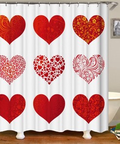 Romantic Love Heart Balloon Shower Curtain for Valentine's Day and Farmhouse Bathroom Decor 
