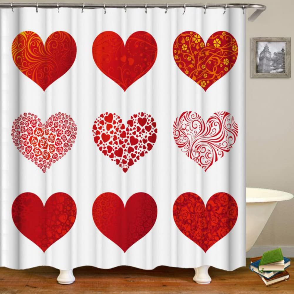 Romantic Love Heart Balloon Shower Curtain for Valentine's Day and Farmhouse Bathroom Decor