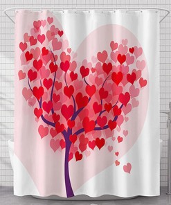 Romantic Love Heart Tree Pink Shower Curtain for Your Bathroom