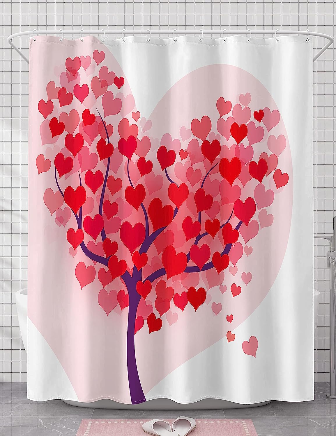 Romantic Love Heart Tree Pink Shower Curtain for Your Bathroom