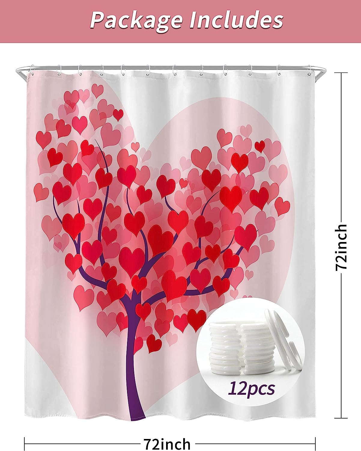 Romantic Love Heart Tree Pink Shower Curtain for Your Bathroom