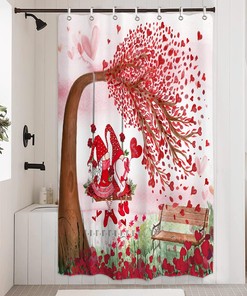 Romantic Love Heart Valentine'S Day Shower Curtain With Gnomes