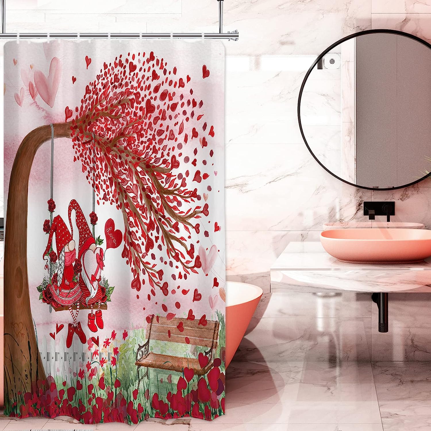 Romantic Love Heart Valentine'S Day Shower Curtain With Gnomes - Image 2